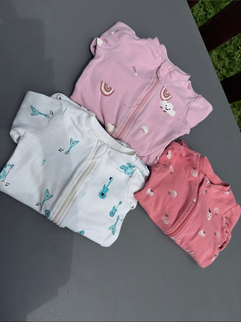 9-12m Pekkle Kids Pink Footed One-Piece Sleepers x3  - Soft Organic Cotton